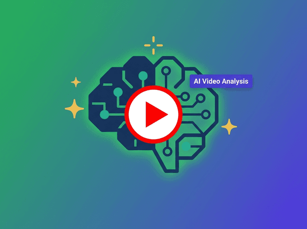 Flat design conceptual illustration of a minimalist AI brain icon, centered on a gradient background