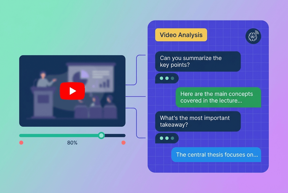 Flat design illustration of an elegant chat interface concept with AI-powered video discussion