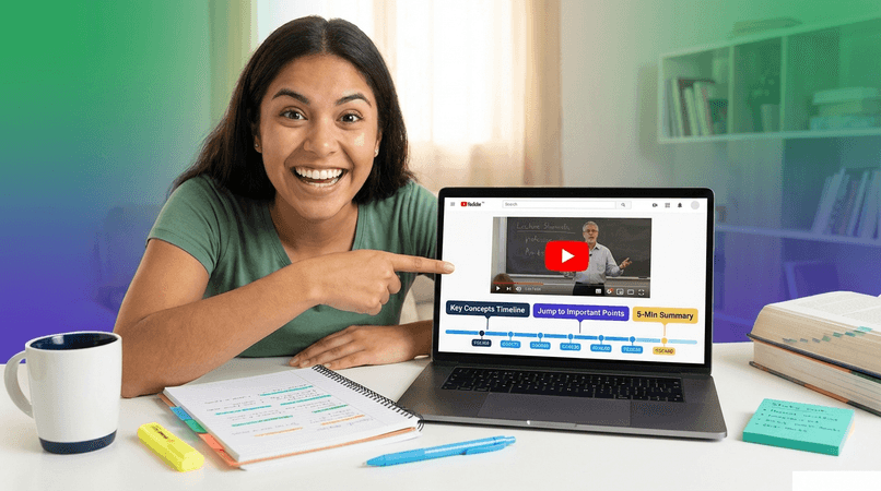 Student clicking timestamp to rewatch lecture concept
