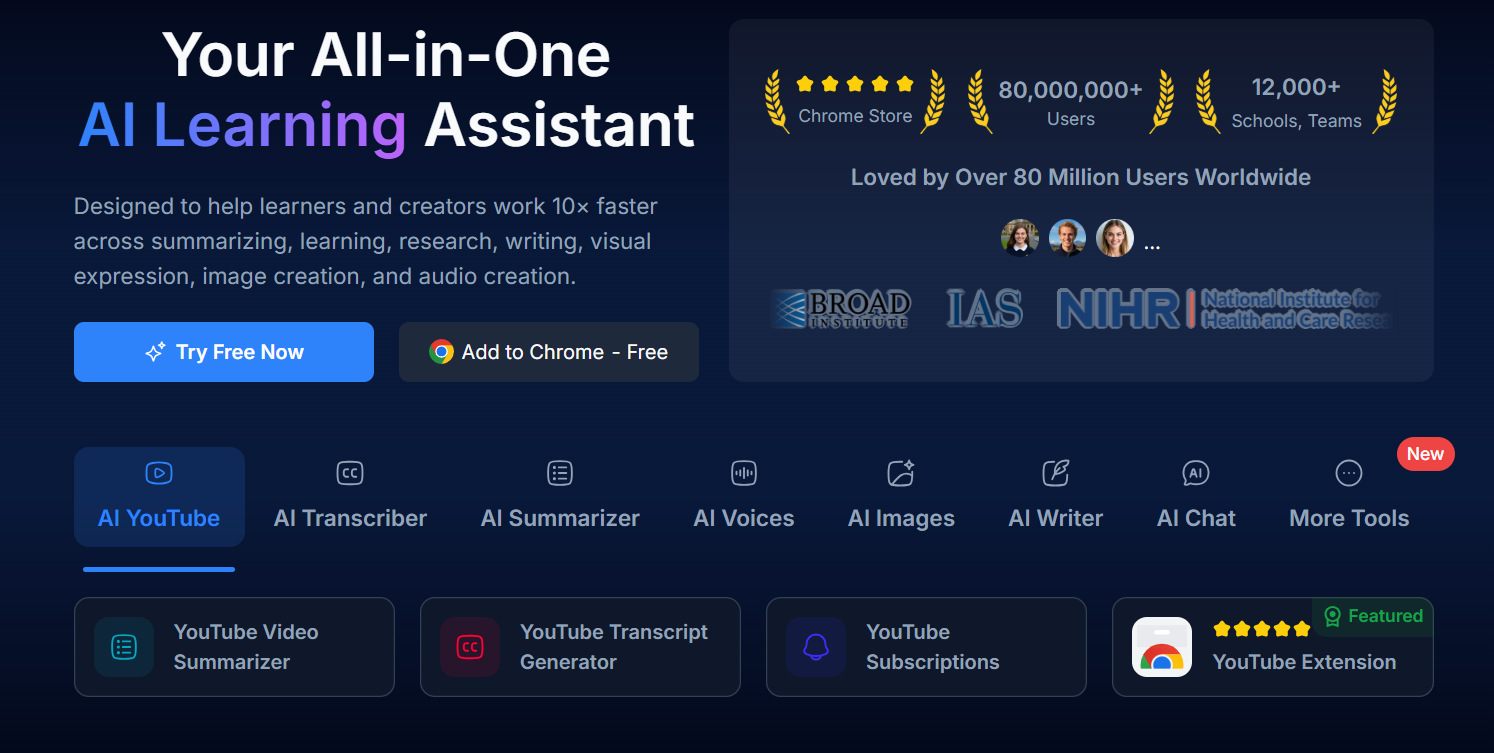 NoteGPT homepage showing multi-format input options including videos, PDFs, and articles